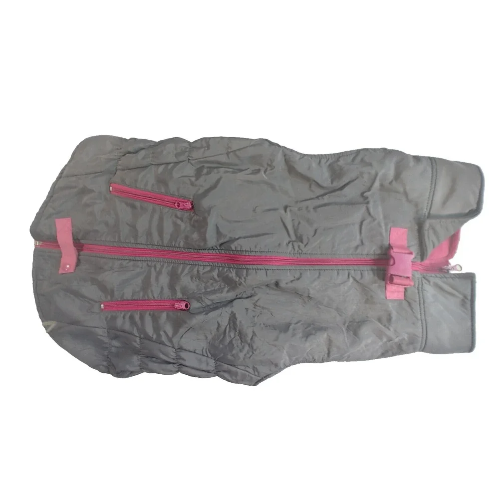 Winter Dog Down Jacket Size L Pet Warm Coat Clothes Zipper Grey Pink Set